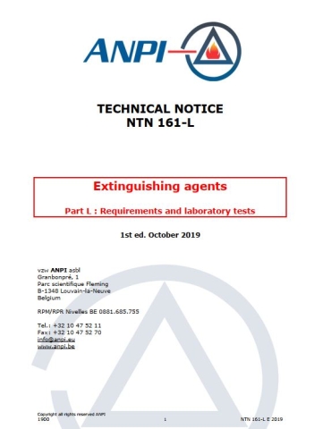 NTN 161-L Extinguishing agents : Part L : Requirements and laboratory tests