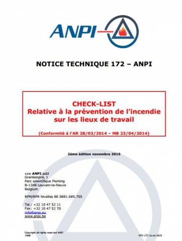 NTN 172 Check-list Prévention de l'incendie sur les lieux de travail